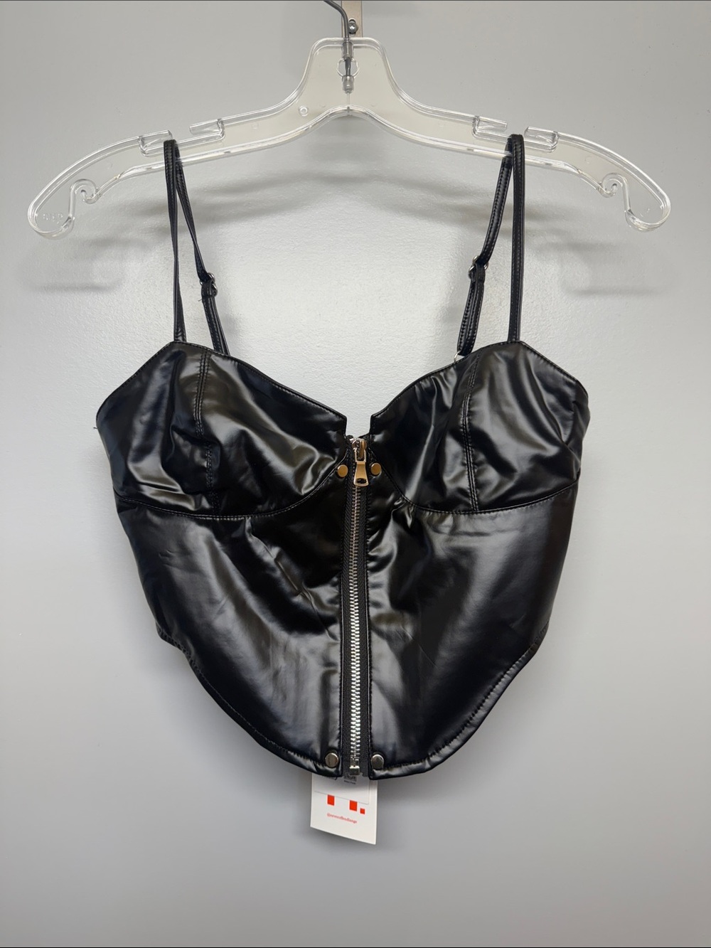 NWT Black PU Zipper Crop Top